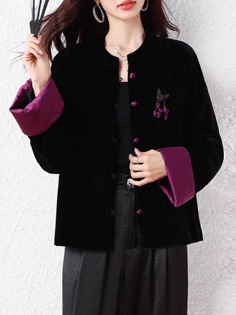 Velvet Blazer Vintage - 2025 cardigã estilo chinês para mulheres,