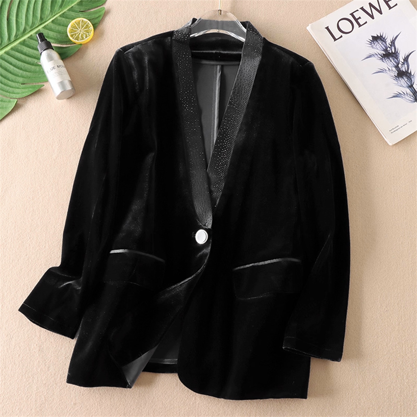 Velvet Blazer Vintage - Outono inverno tamanho grande vintage feminino