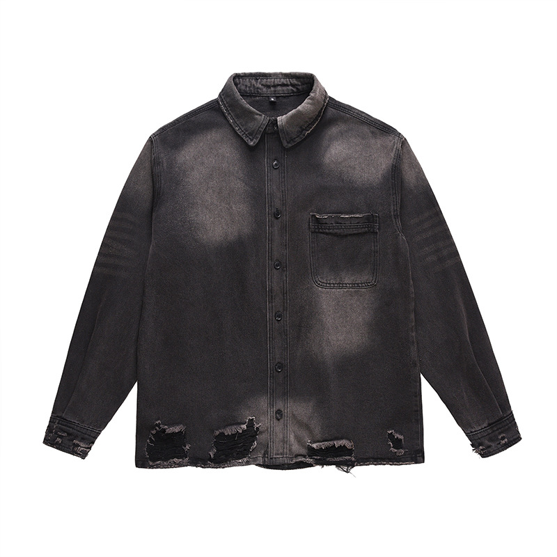 Vintage Fashion Jacket - Jaqueta Jeans Masculina Rasgada Estilo High
