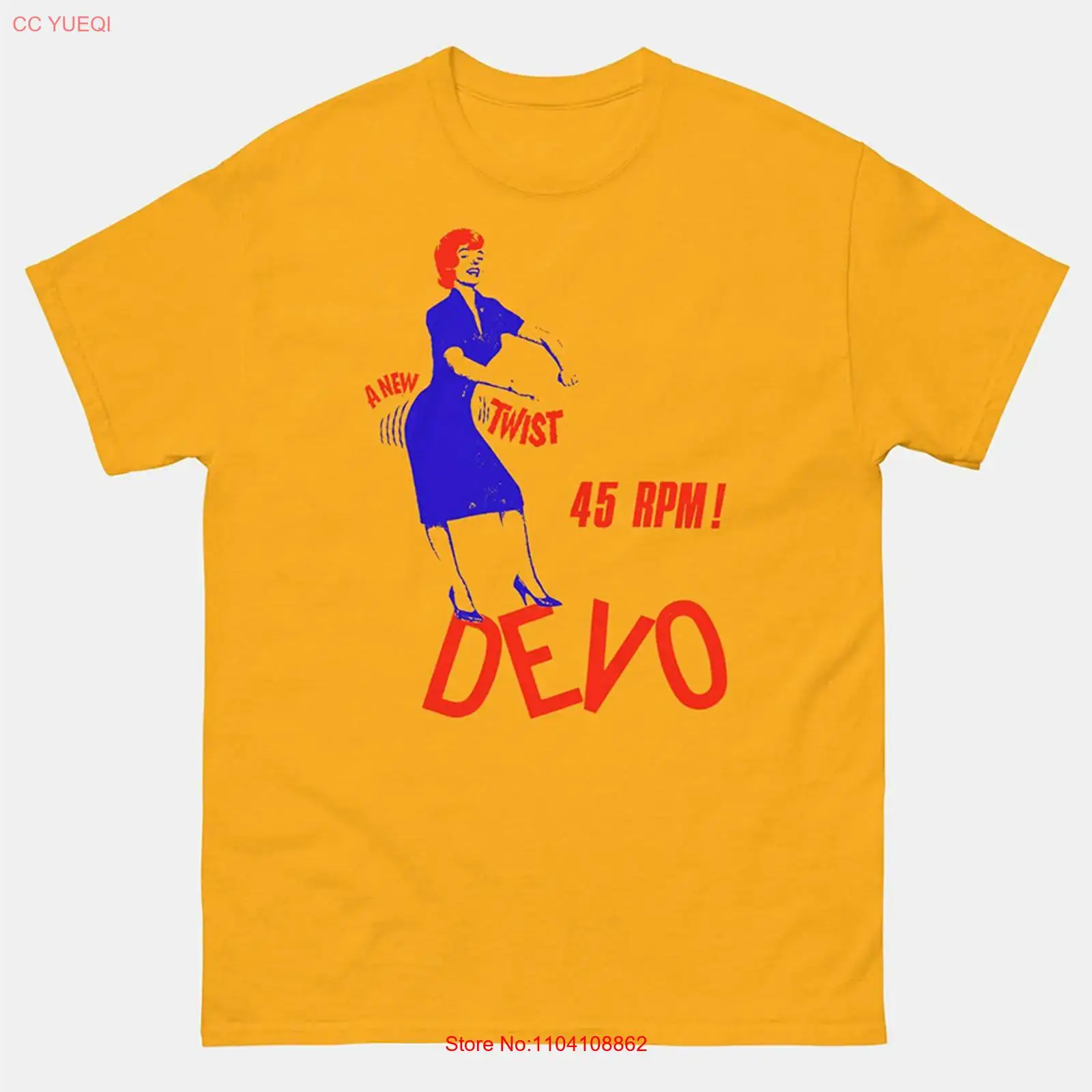 Vintage Fashion News - Camiseta Amarela DEVO Band com um