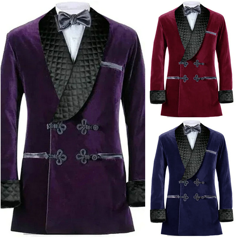 Velvet Blazer Vintage - Double Breasted veludo roxo terno, fumar